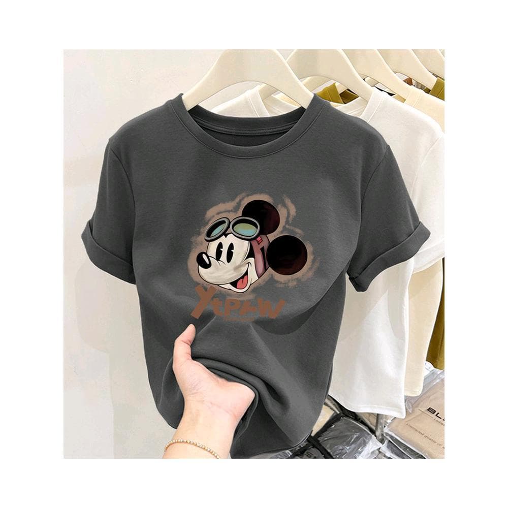 Pure Cotton Women's Summer Cute Short-Sleeve T-Shirt for Young Students, Trendy and Versatile Casual Top with Round Neck