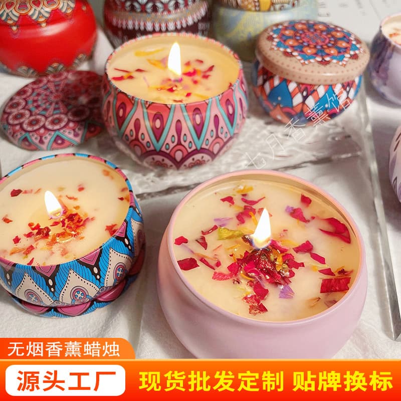 Iron Box Aromatherapy Candle Jar Wholesale Bedroom Essential Oil Scented Candle for Sleep Fragrance Gift Box