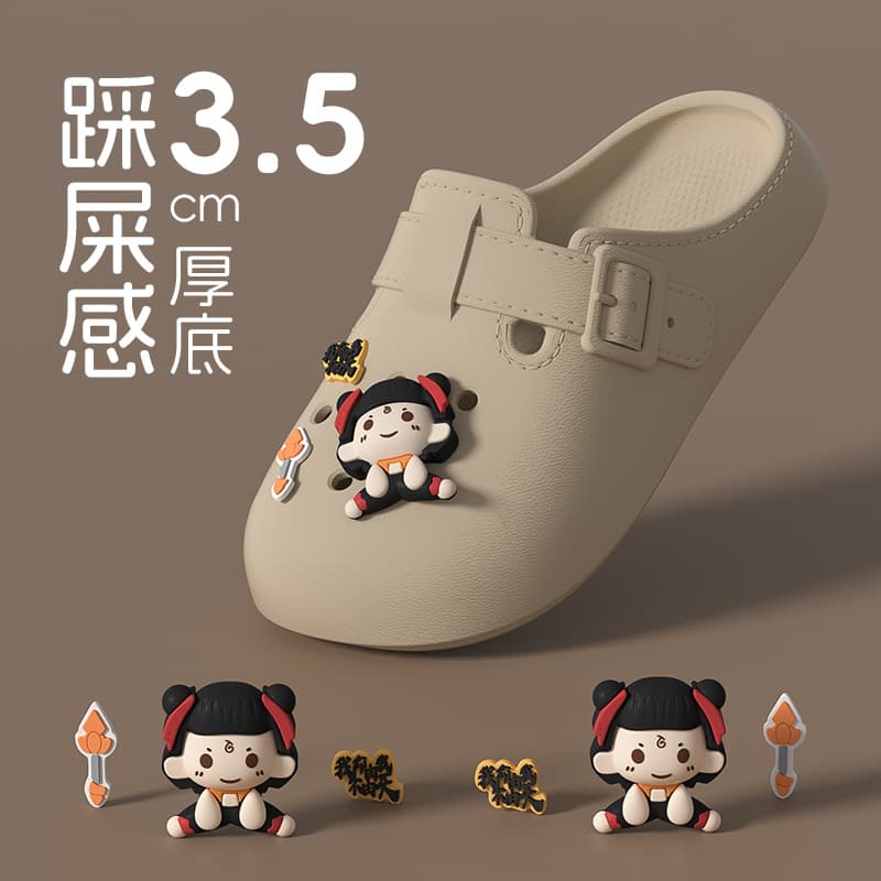 Nezha Slippers Adult Thick-soled Cartoon All-match Height-increasing Outer Wear Non-slip Beach Summer New Style Baotou Hole Shoes for Women