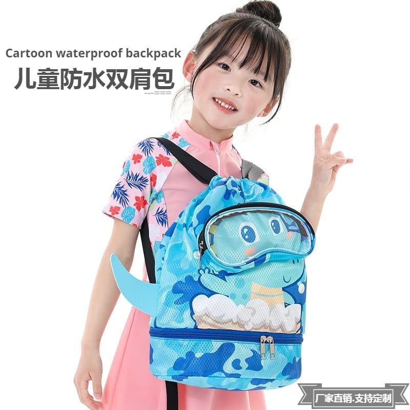 Children's swimming backpack for outdoor sports and travel storage, portable and cute waterproof student backpack.