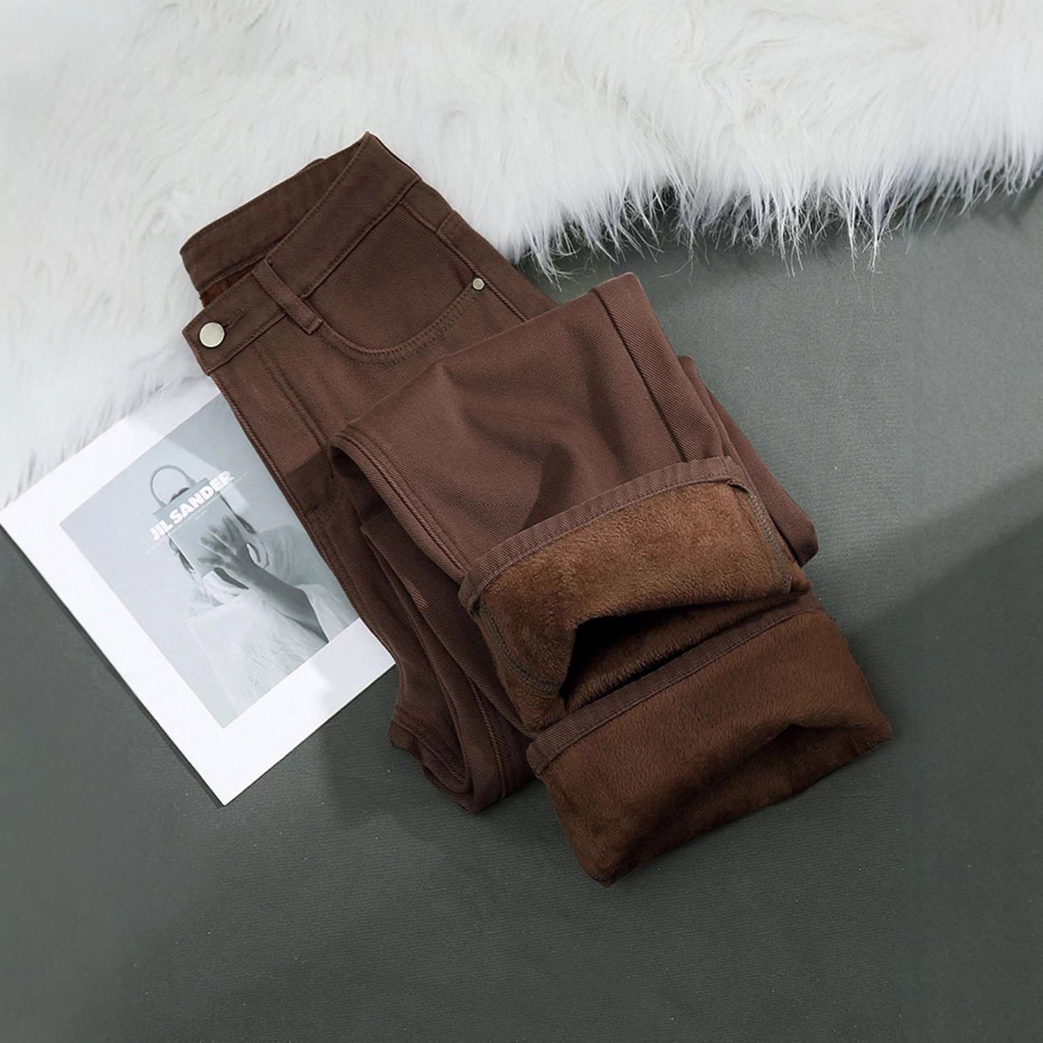 2025 popular Maillard brown straight-leg jeans for small women, high-waisted, loose, slim, narrow-leg wide-leg pants