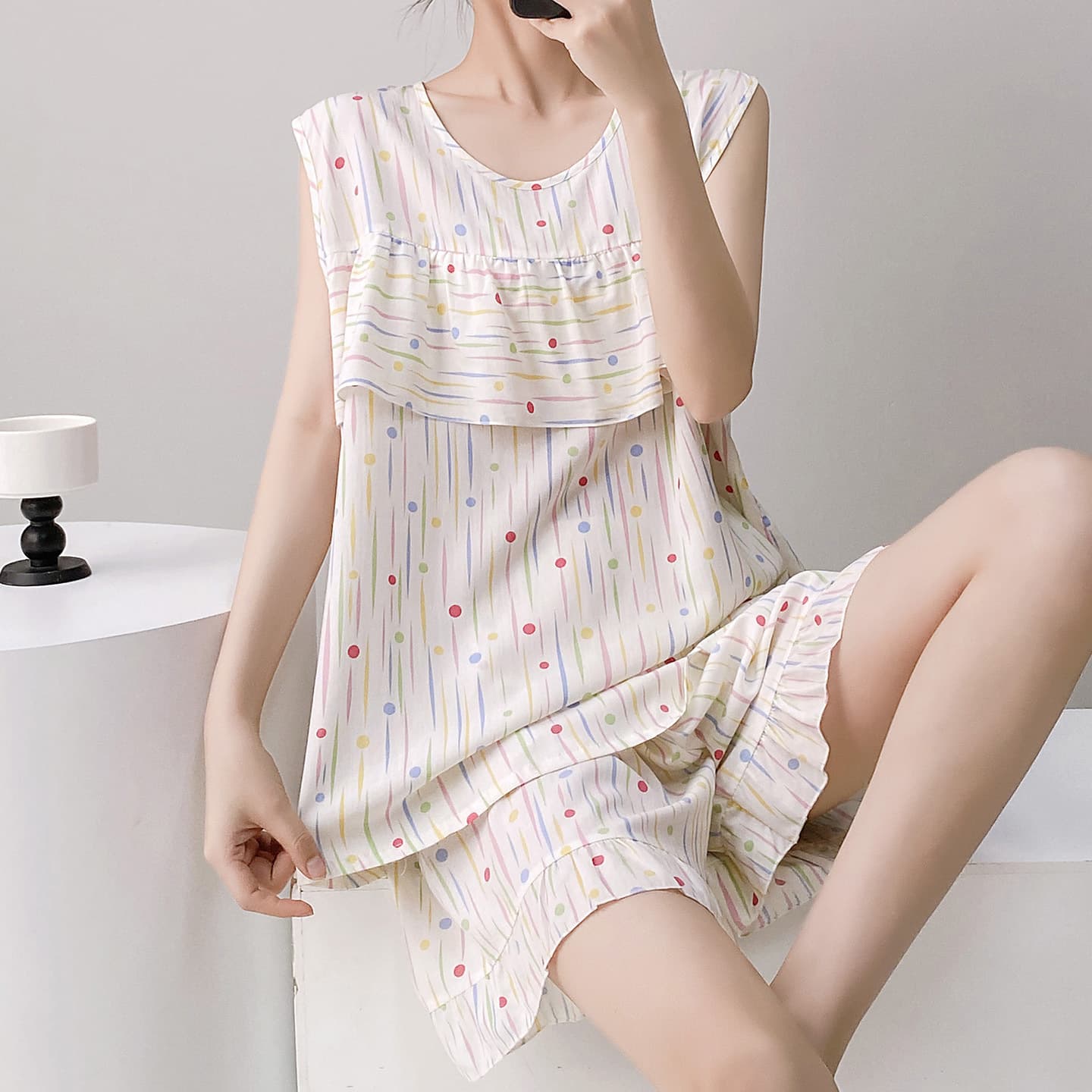 Summer pajamas for women, thin, anti-bump, student cotton silk home clothes, girlfriends spring and summer new cotton silk suit, large size