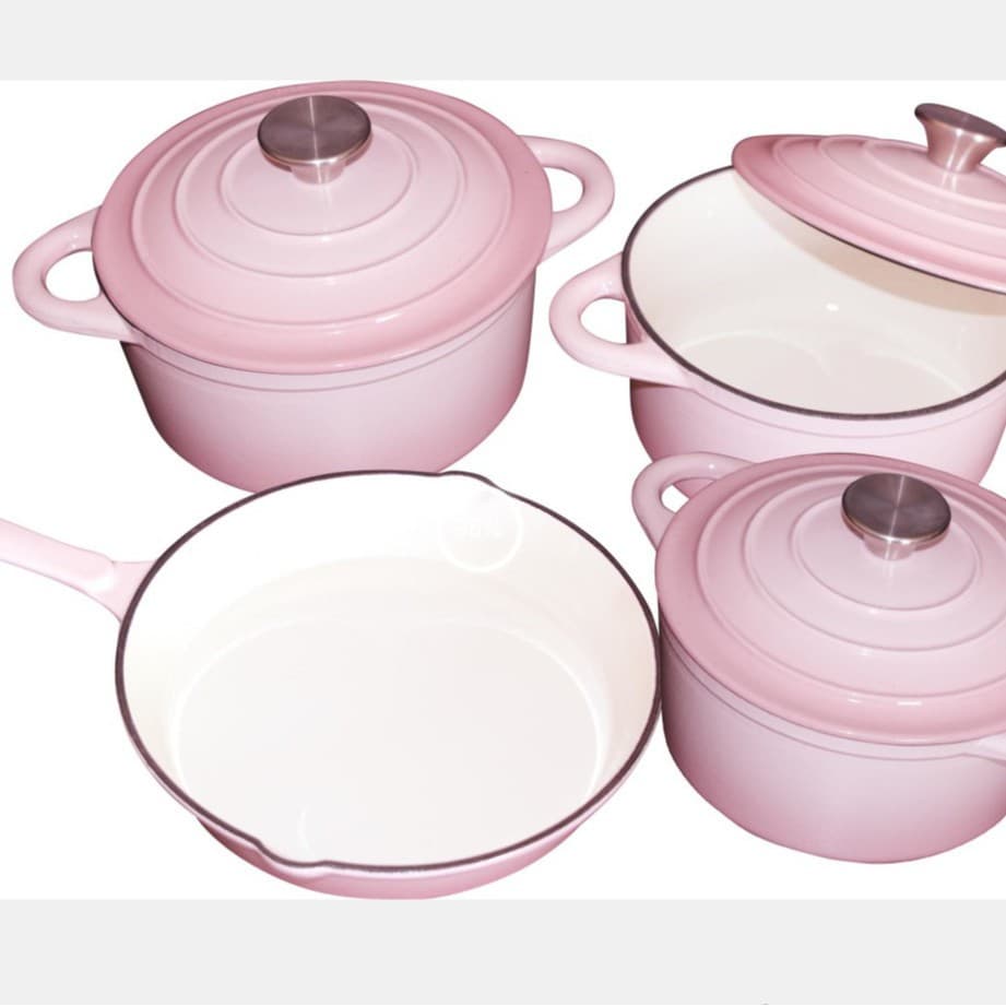 Cast Iron Enameled Pot 7-Piece Set, Durable Braising Pot, Non-Stick Western-Style Frying Pan