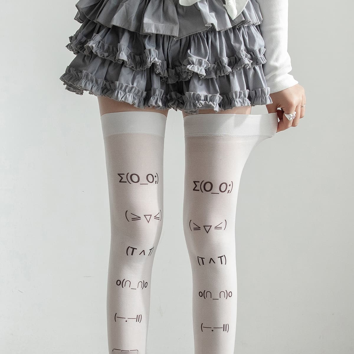 Spring New Arrival Cute Emoticon Print Subculture Kawaii Thigh-High Pantyhose