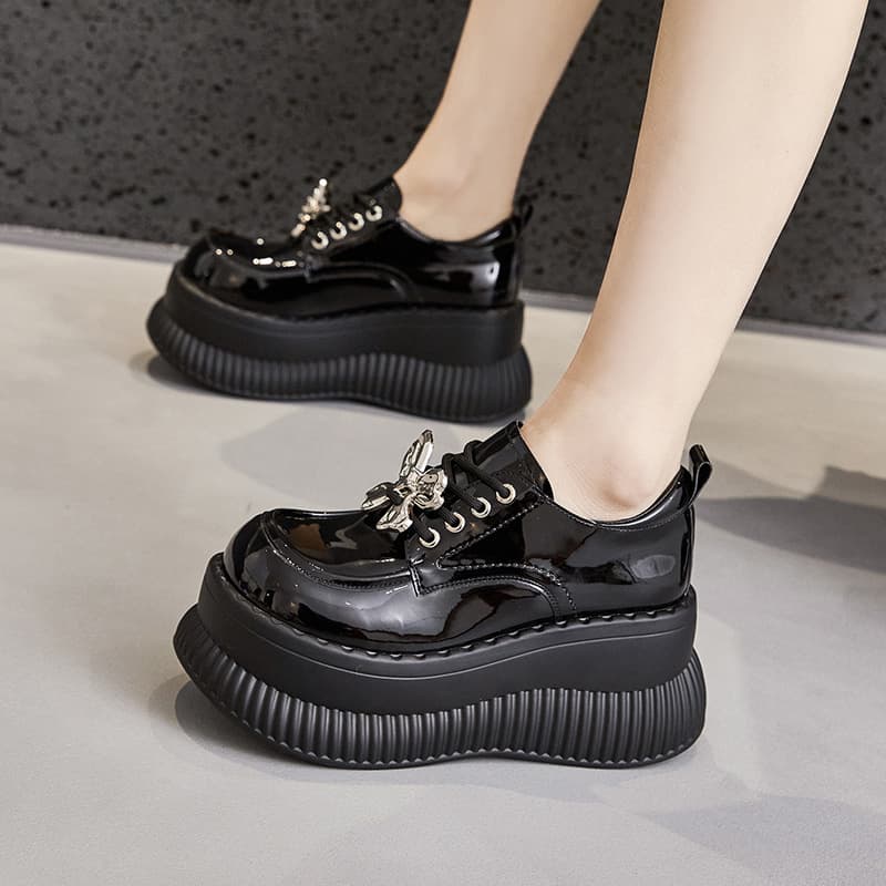Thick Sole Loafers Women 2025 Spring New Versatile British Style Small Leather Shoes Platform Wedge Hidden Height-Increasing Women's Shoes