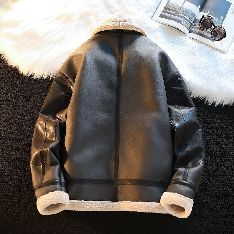 Men's Shearling Coat Winter Quilted Motorcycle Jacket Trendy Suede Jacket Cotton Padded Lambswool
