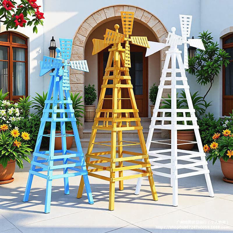Outdoor windmill flower stand, indoor courtyard villa guesthouse decoration, anti-corrosion solid wood jasmine climbing plant stand.