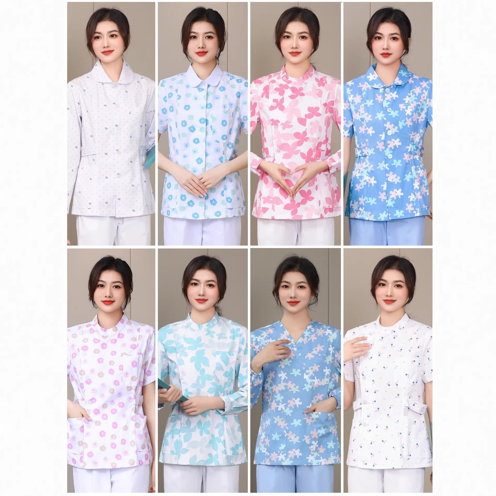 Maternity Nurse Work Uniform Floral Medical Summer Short-Sleeve Long-Sleeve Nursing Home Nurse Uniform Women's Medical Two-Piece Set