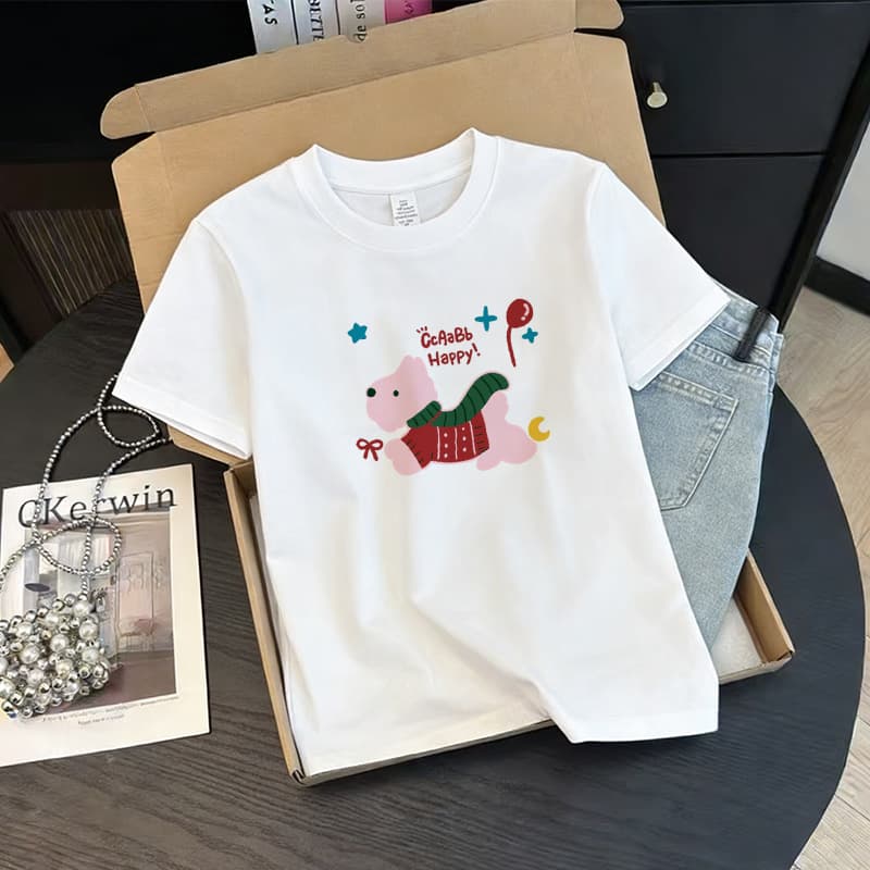 Korean-Style Internet Celebrity Printed T-Shirt for Women, Summer Pure Cotton Short-Sleeve Loose Fit Versatile Casual Top for Girls
