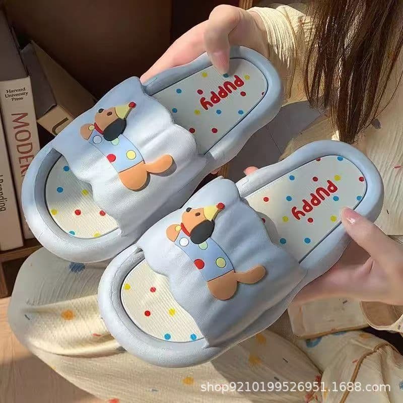 Cute Rainbow Puppy Slippers for Women Summer Outerwear Ins Internet Celebrities Home Non-Slip Indoor Thick Soled Sandals Slippers Dirty Resistant