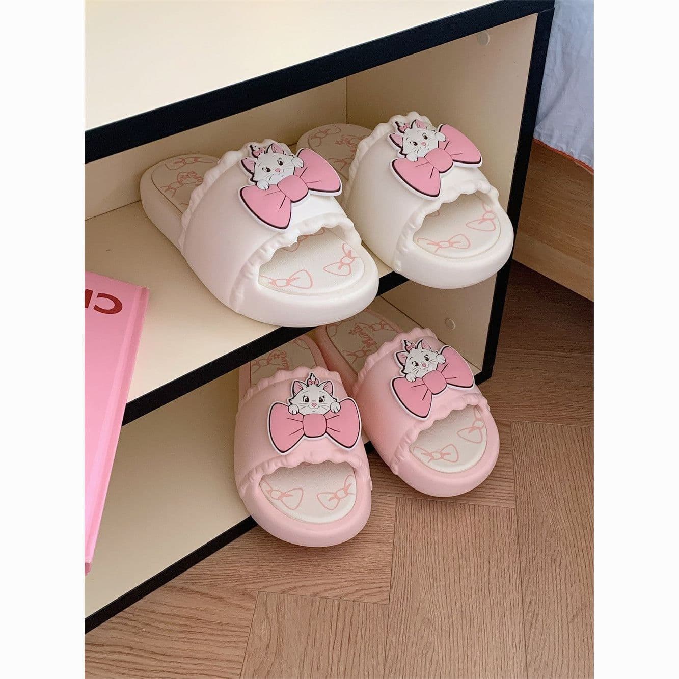 Cute bow cat slippers for women, summer outerwear for students, thick-soled, non-slip, indoor home bathroom cool