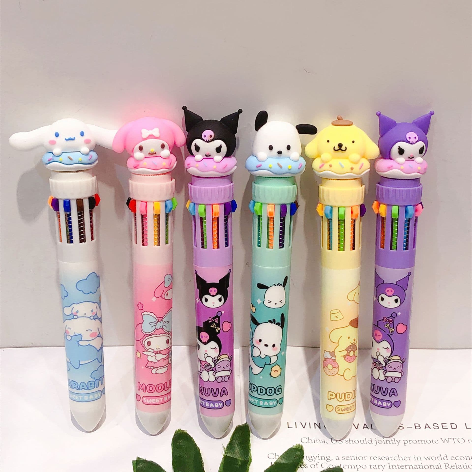 New Cartoon Sanrio 10-Color Ballpoint Pen Student Cute Cartoon Multi-Color Journal Pen Colorful Press Oil Pen
