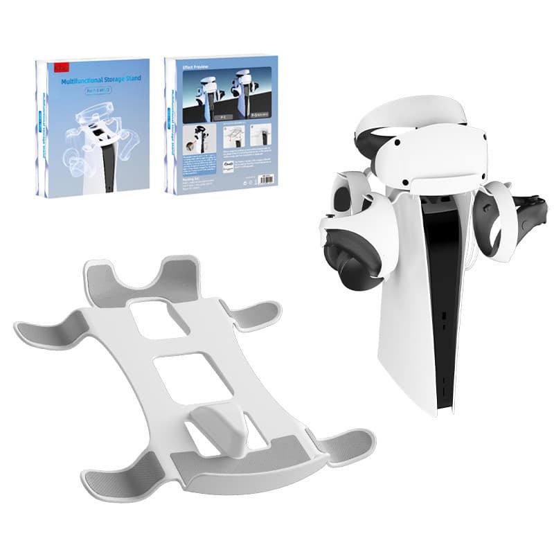 PSVR2 PS5 Storage Stand with Glasses Holder, 2-in-1 Charging Cable with Indicator, and Headphone Mount