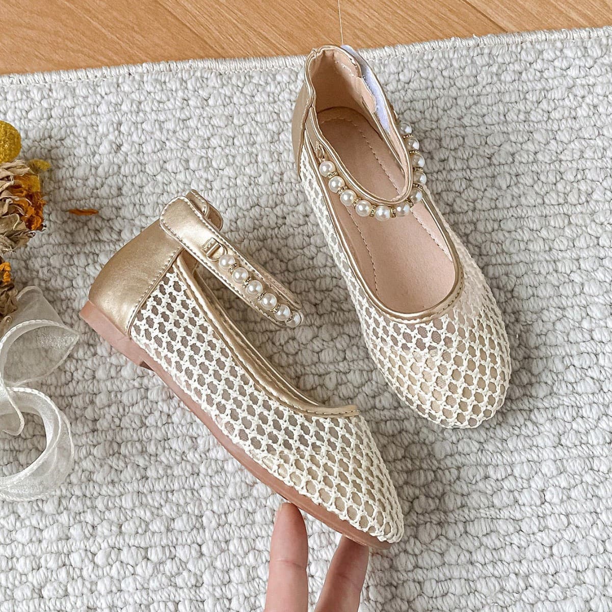 Cross-border Trade Flat Single-Soled Shoes Girls' Fashion Pearl Versatile Flats