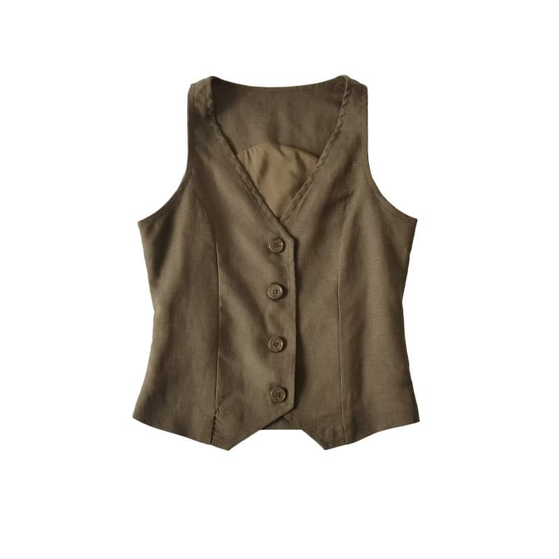 2026 Summer Slim Fit New Tencel Linen Vest Women Korean Style Solid Color Button Tank Top