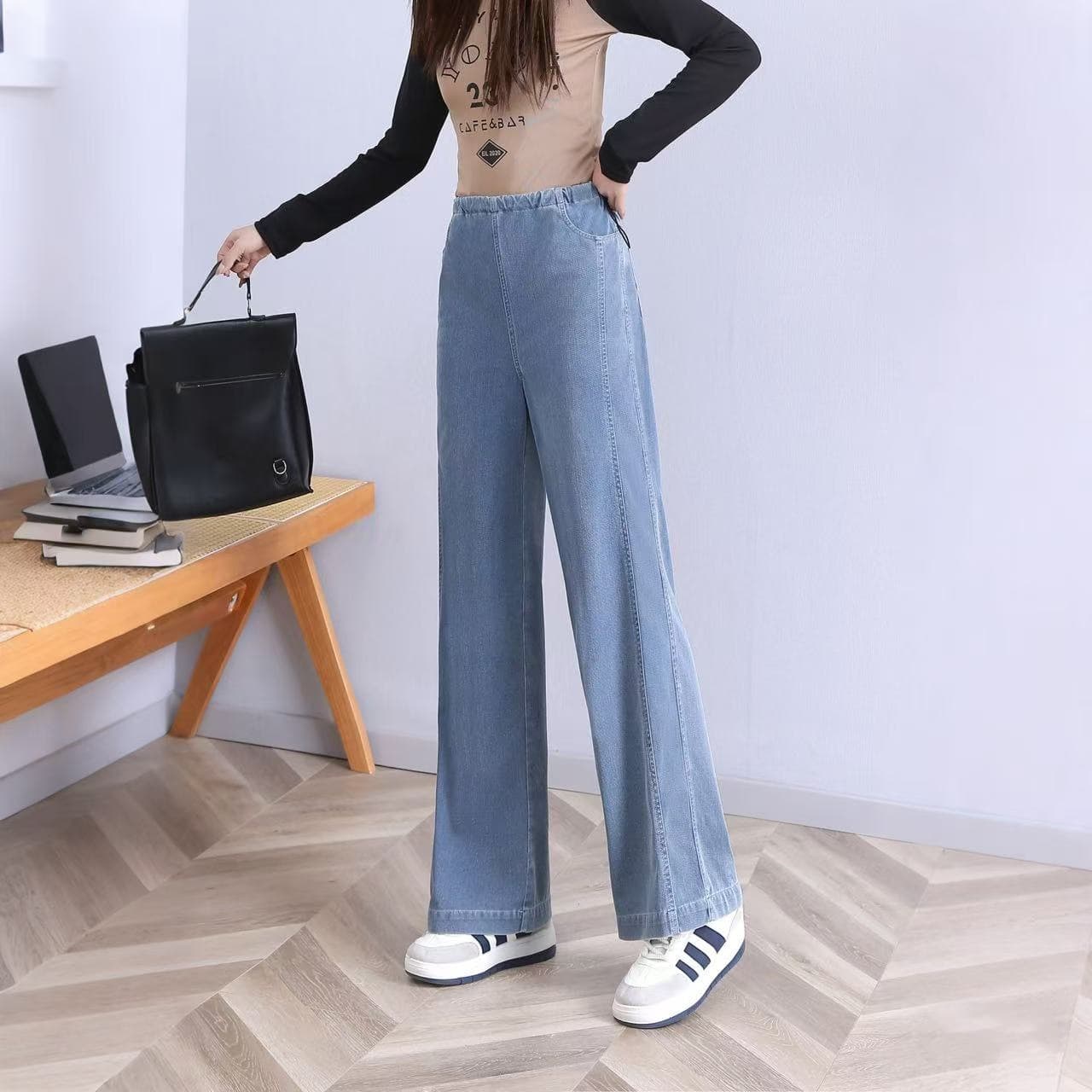 Women's Maternity Jeans, Spring and Autumn New Style, Loose Wide-Leg Pants, Drawstring Straight-Leg Casual Pants