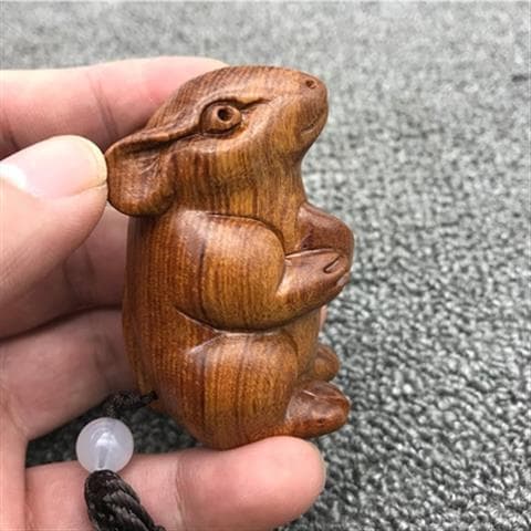 Laos Wood Carving Handheld Zodiac Rat Horse Sheep Monkey Rooster Dog Pig Craft with Black Cord