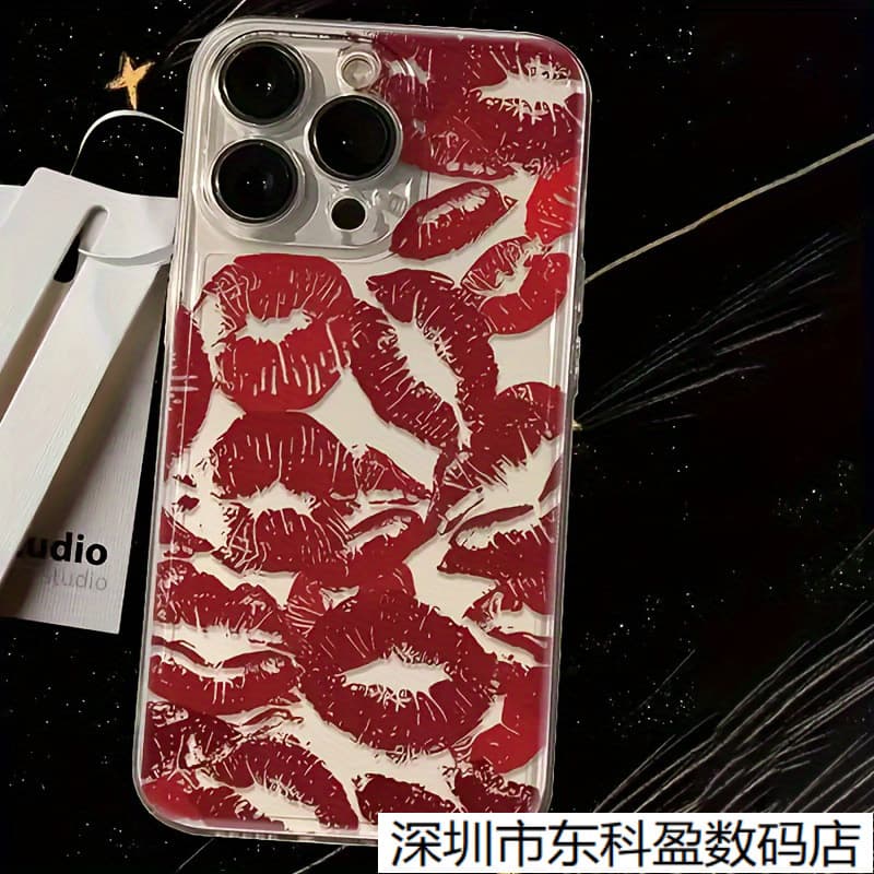 Sexy Red Lips Design, Compatible with iPhone 17 Phone Case, Apple 16/15/14 Transparent, 17 Pro Max Shockproof 13/X