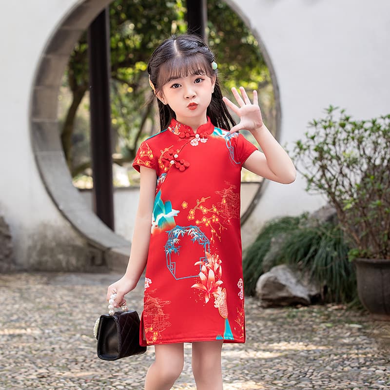 Children's Cheongsam Performance Outfit 2023 New Style Girl's Chinese Tang Suit Student Vintage Ethnic Plaid Dress