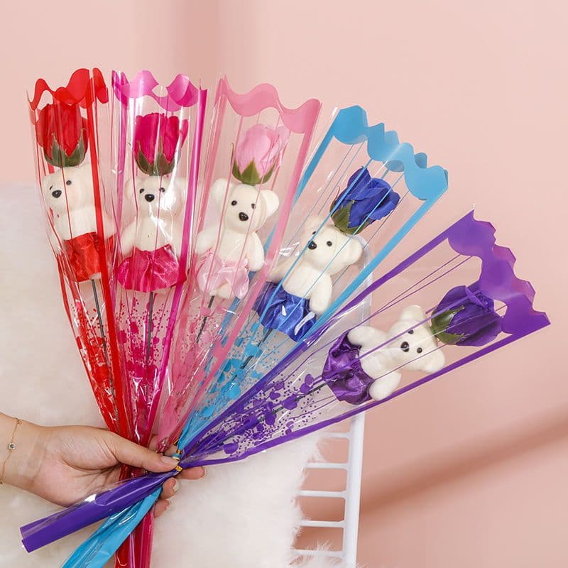 Valentine's Day Gift for Teachers Back-to-School Season Gift Artificial Bear Soap Flower Rose Bouquet for Girlfriend Promotion Small Gift
