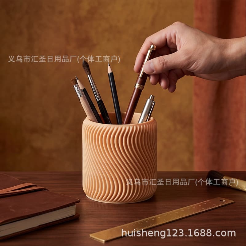Nordic style cylindrical wavy pen holder simple ins style desktop storage box office stationery makeup brush storage