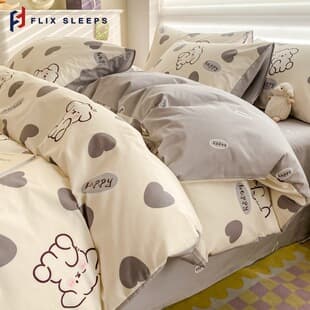 Cartoon Pure Cotton Full Cotton Bed Sheet and Pillowcase 4-Piece Set, Dormitory Fitted Sheet and Pillowcase 3-Piece Set, Machine Washable