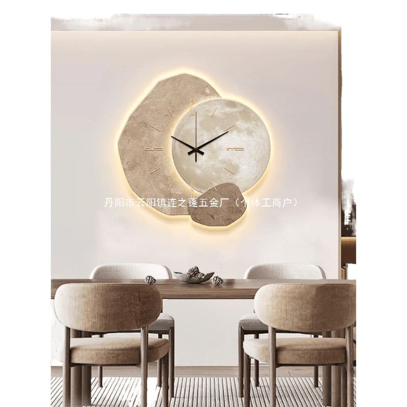 Italian Light Luxury Wall Clock Living Room New Decorative Painting Clock Wall Hanging Creative Clock Wall Light Battery Powered