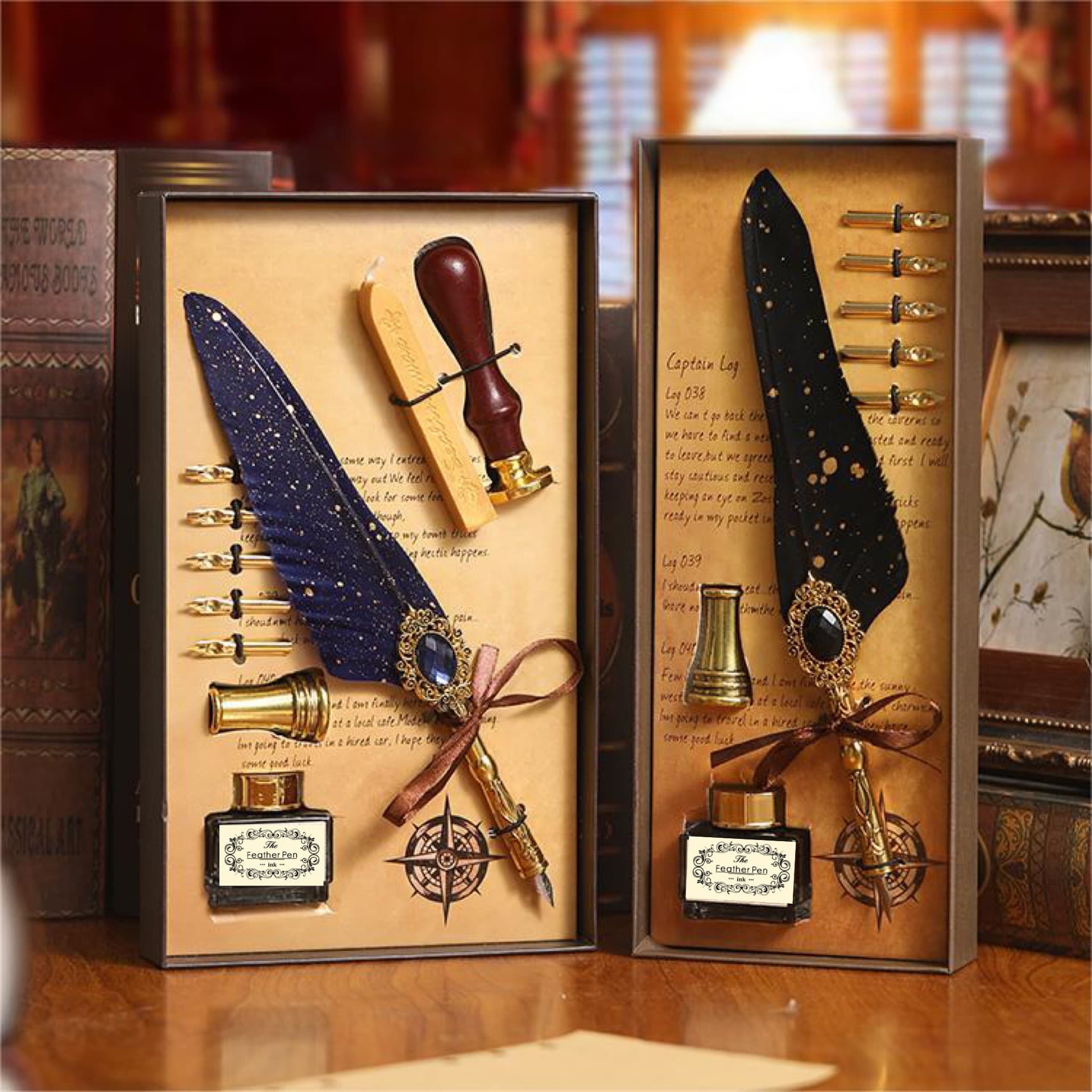 Gem quill pen dip pen map fire paint seal stainless steel replacement nib Christmas Teacher's Day gift