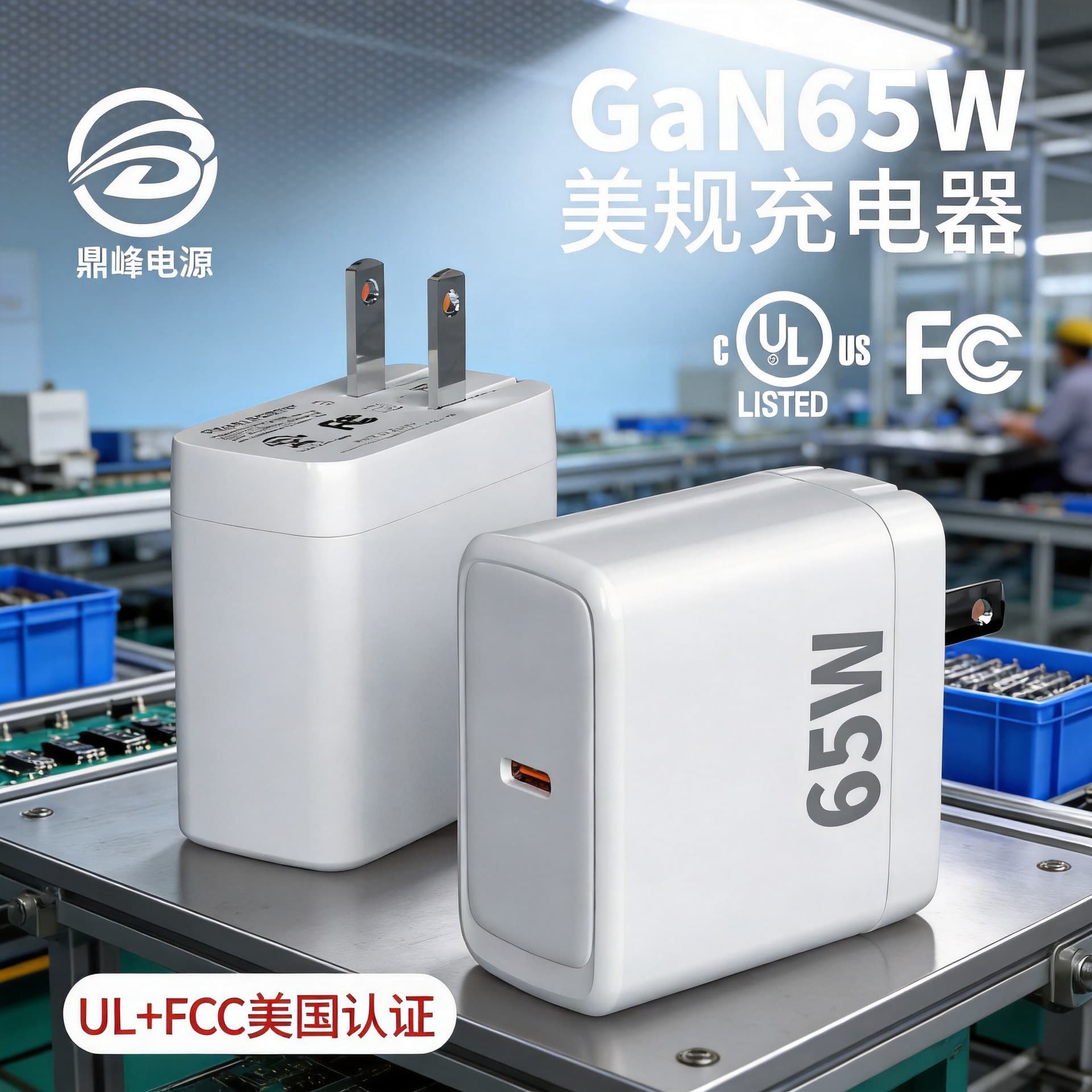US UL Certified PD65W GaN USB-C Fast Charger for Apple iPhone and Laptop