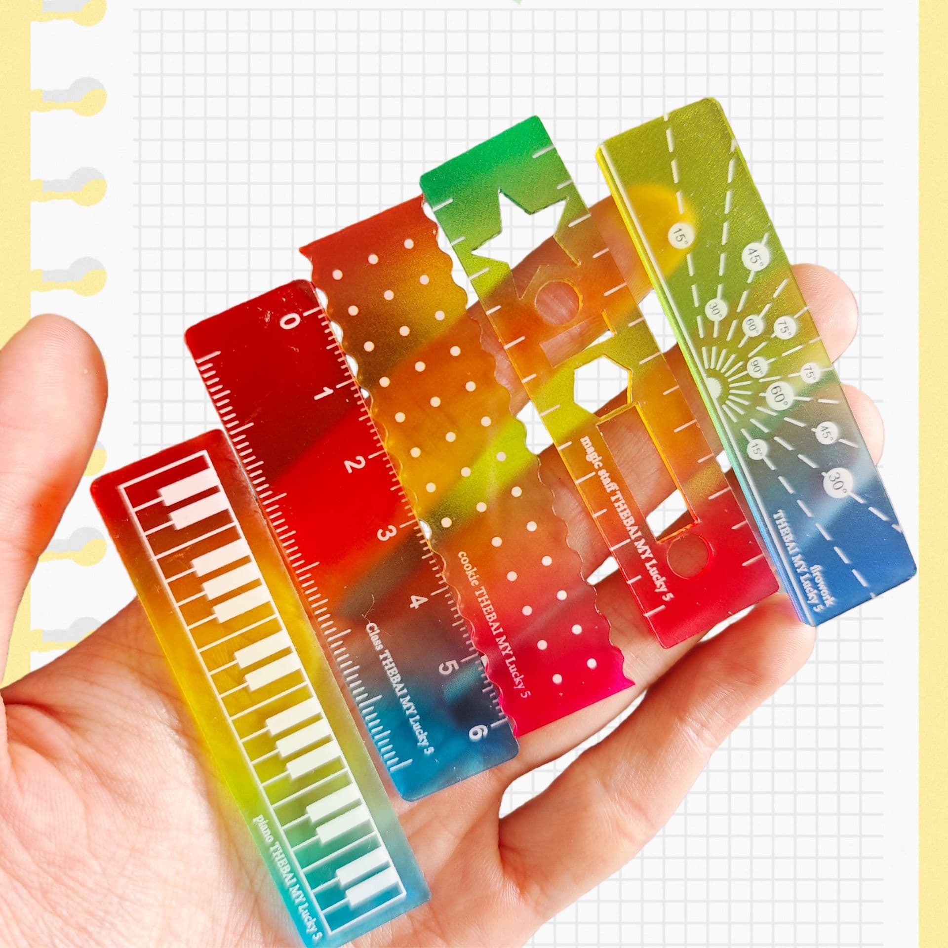 Thick Gradient Palm Ruler Candy Color Acrylic Scale Ruler Dopamine Straight Ruler Transparent Wave Mini Ruler