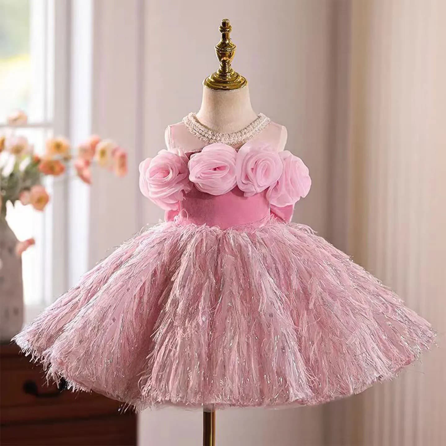 Girls Baby First Birthday Princess Dress Flower Girl Wedding Pink Children Birthday Party Tutu Dress Host