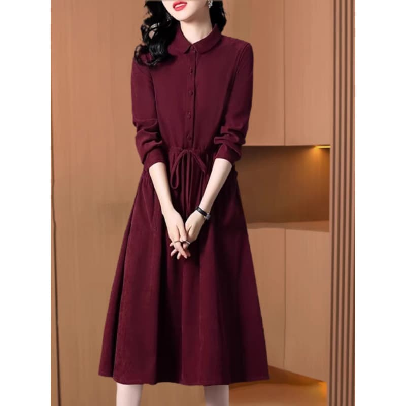 Autumn Long-Sleeve Dress for Women, Best-Selling Waist-Tightening Slimming Elegant High-End Style Mother's Long Dress
