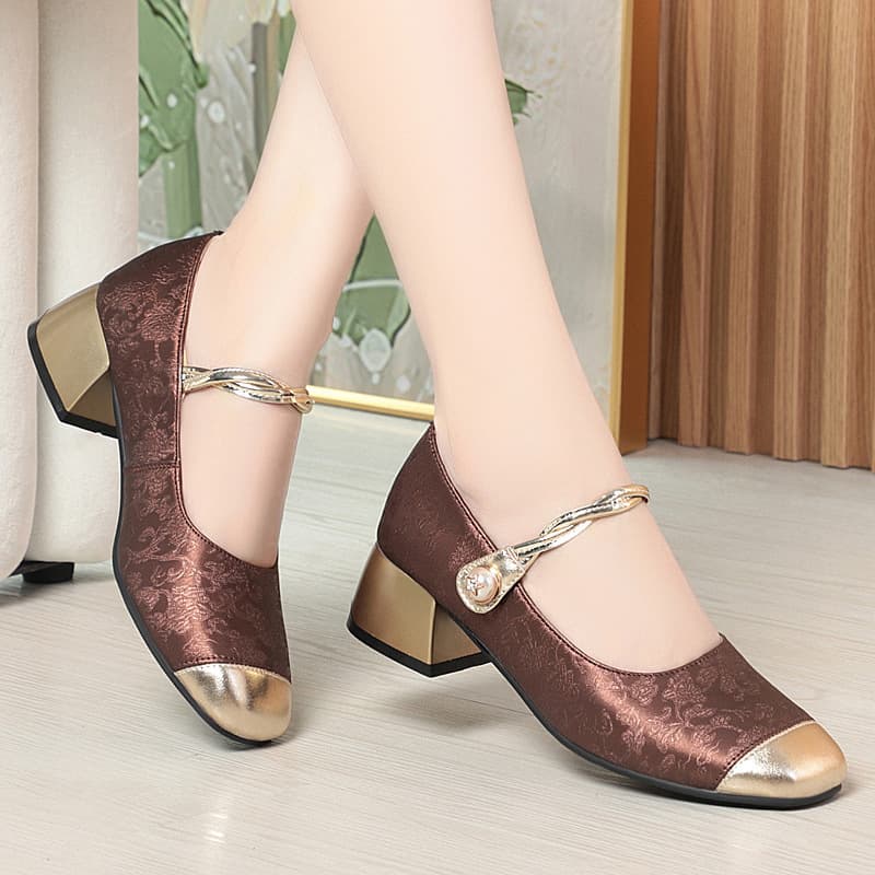 Fashion Square Toe New Shallow Mouth Single Shoes Women Spring New Chunky Heel Leather Shoes Soft Sole Comfortable Dress Shoes