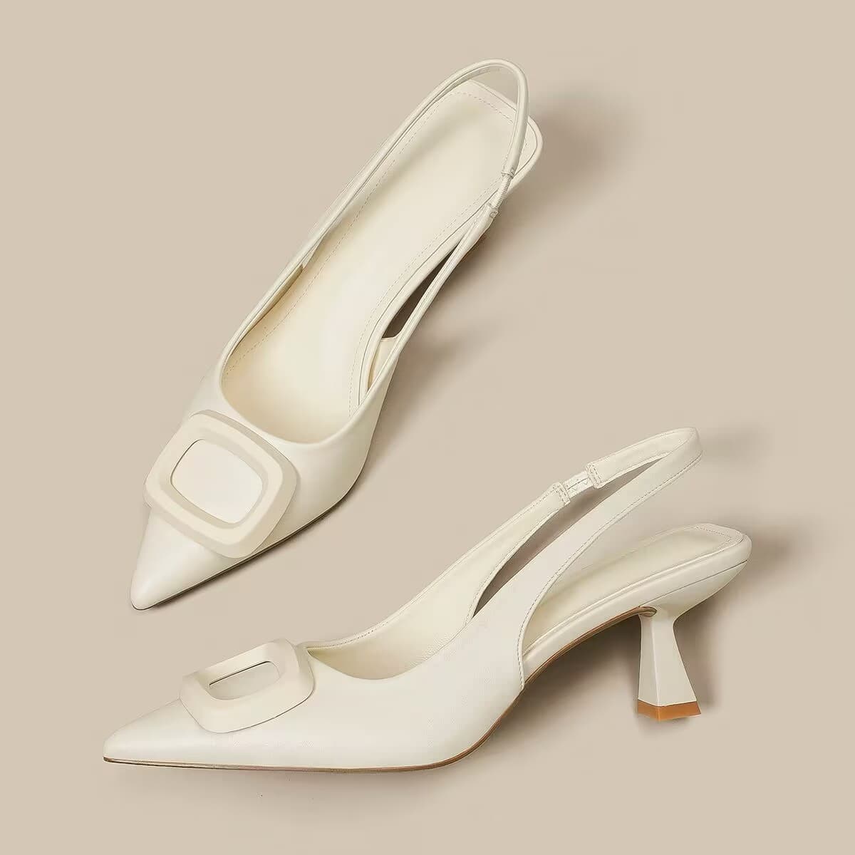 Fashionable pointed-toe high-heeled shoes for women, stiletto heels, high-end, beautiful low-heeled toe sandals, French square buckle shoes