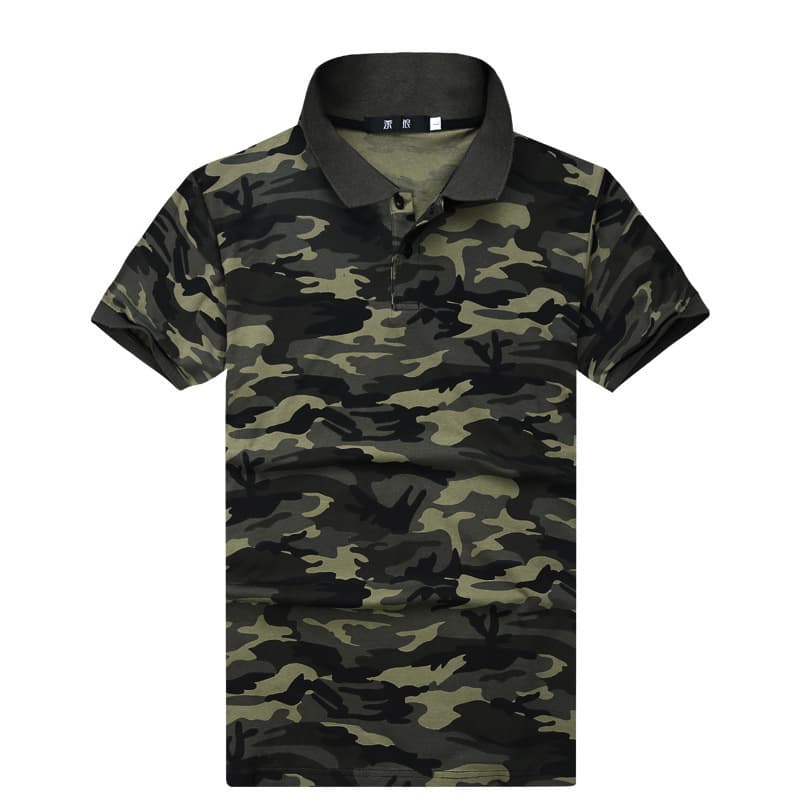 Summer men's camouflage short-sleeved t-shirt men's lapel outdoor camouflage green lapel casual POLO shirt