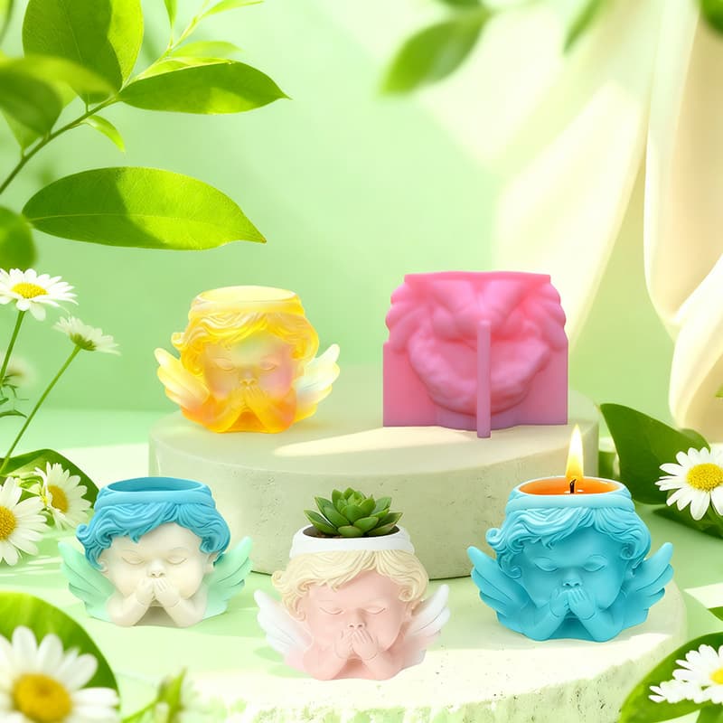 Cute angel covering her mouth shape silicone mold succulent flower pot aromatherapy candle holder glue desktop ornament C148