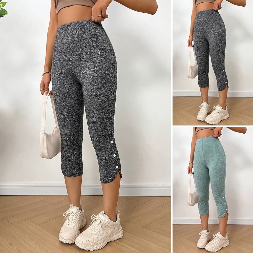 Women's Yoga Capri Pants for Amazon Cross-Border E-commerce, High-Waisted Tight Fit with Side Buckle Split, Sports Base Layer