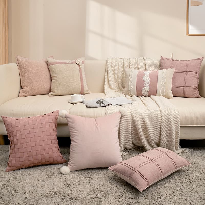 Soft Decoration Showroom Girl's Room Pink Bed Throw Pillow Cushion Living Room Sofa Cushion Romantic Pink Set Wholesale