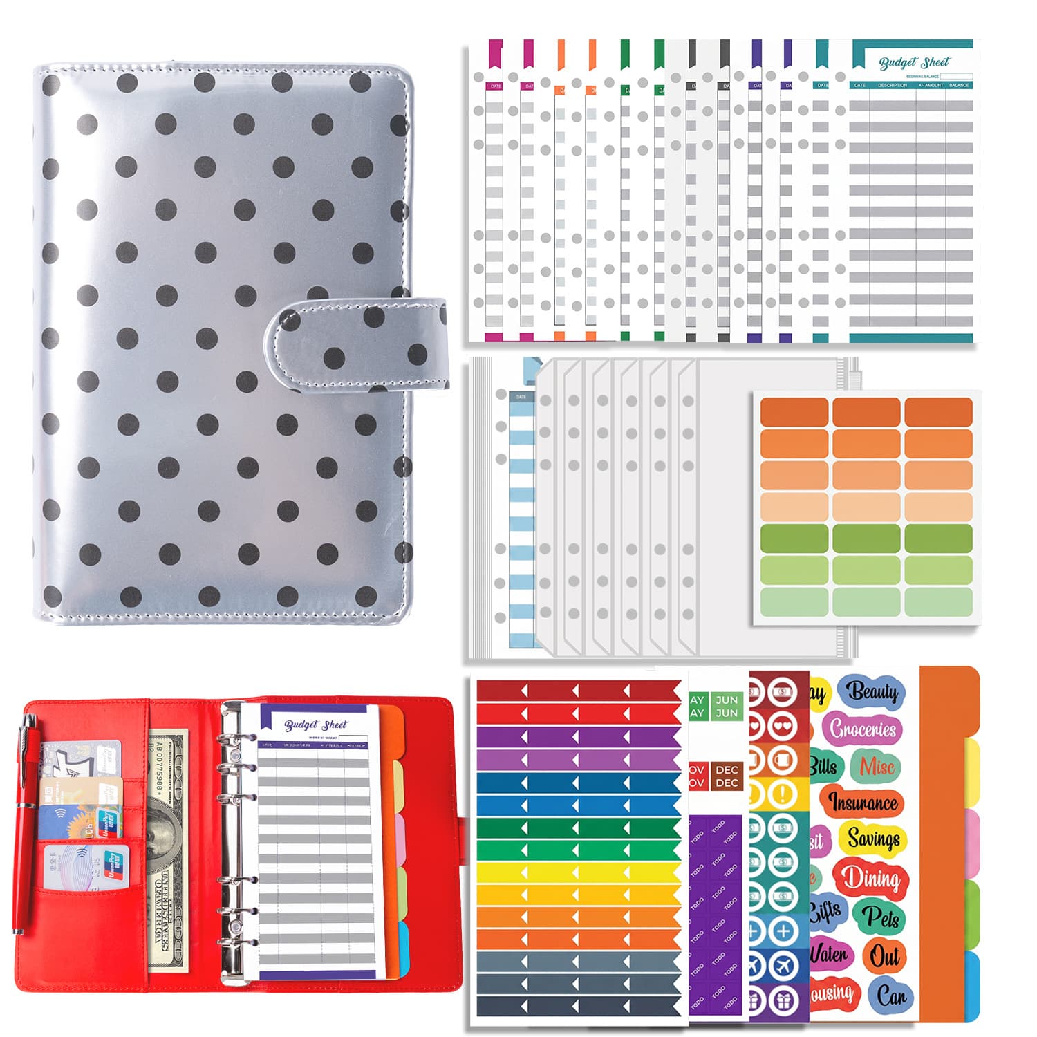 Cross-border Polka Dot A6 Notebook Macaron Binder PU Cover Cash Budget Book High-Value Money Saving Book