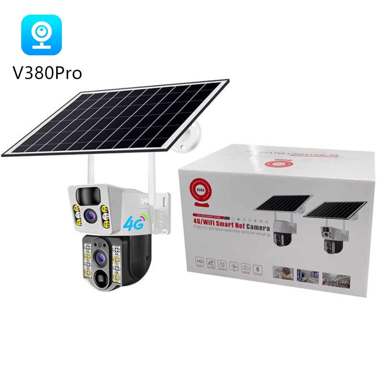 V380 Solar Low Power Camera Bullet and Dome Dual-Lens Surveillance Monitor HD 4G WiFi Remote Camera