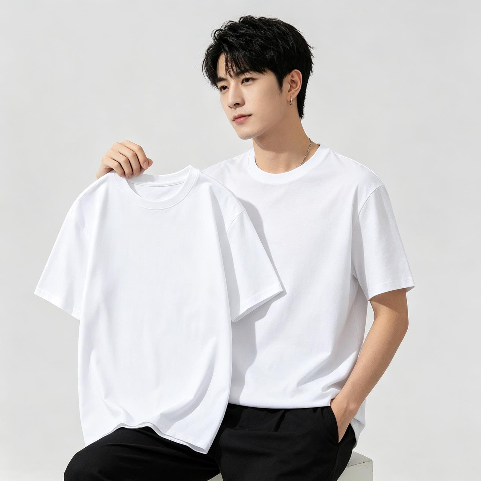 American Style 320g Heavyweight Xinjiang High Grammage Unisex Summer Solid Color Loose Casual Short Sleeve T-Shirt Base Layer Ins