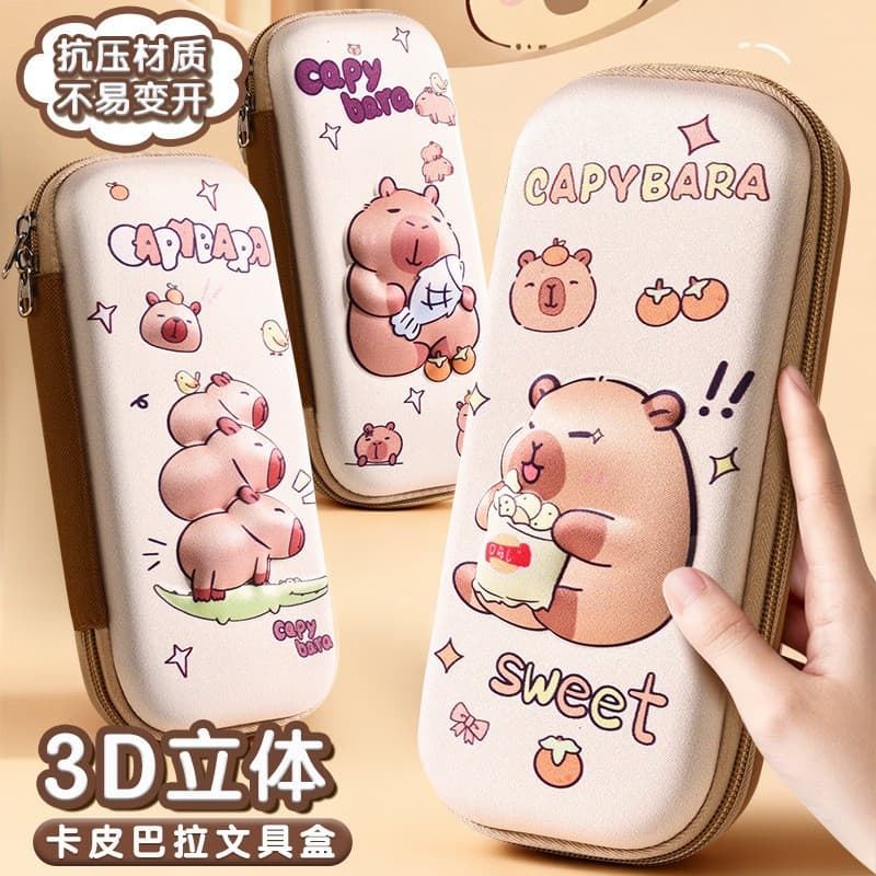 New 3D Cartoon Multifunctional Pencil Case for Students, Large Capacity Pen Bag, Capybara Design, Wholesale