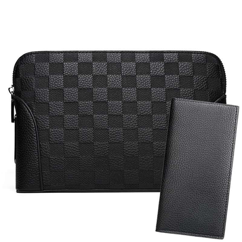 Fingerprint Lock Men's Clutch Bag Plaid Large Capacity Wallet Phone Holder Men's Handbag European American Style Hand Clutch