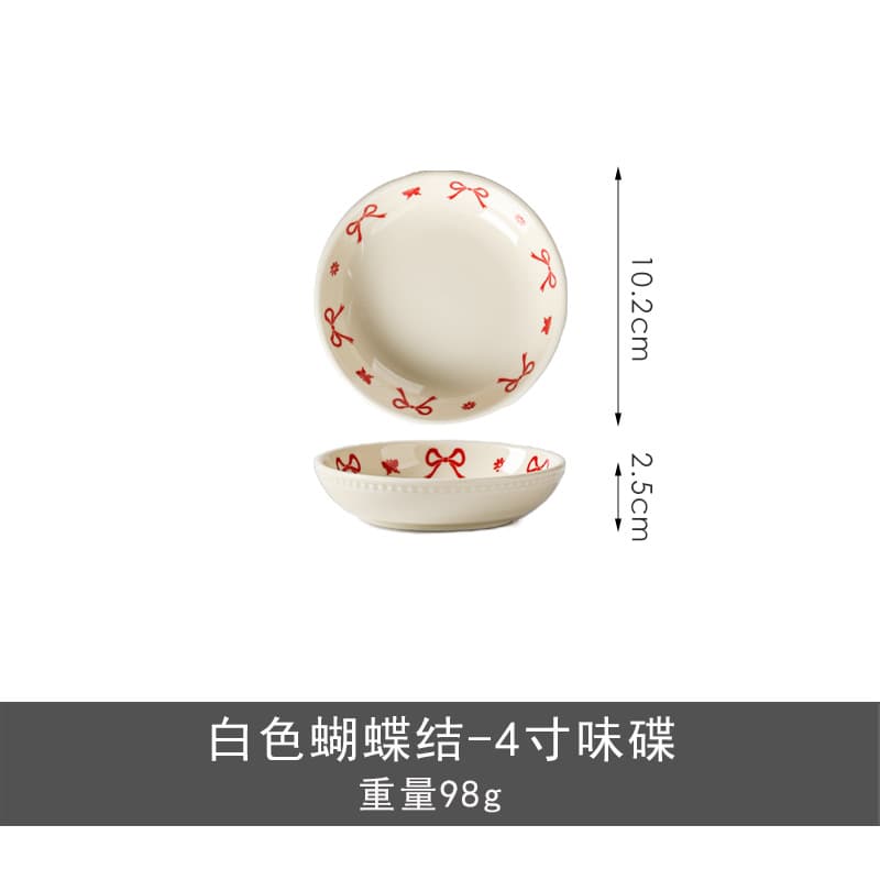 Bowknot Ceramic Dinnerware Set for Women, Underglaze Red English-style Tea Cup, High-end Wedding Gift, Home Use Bowls