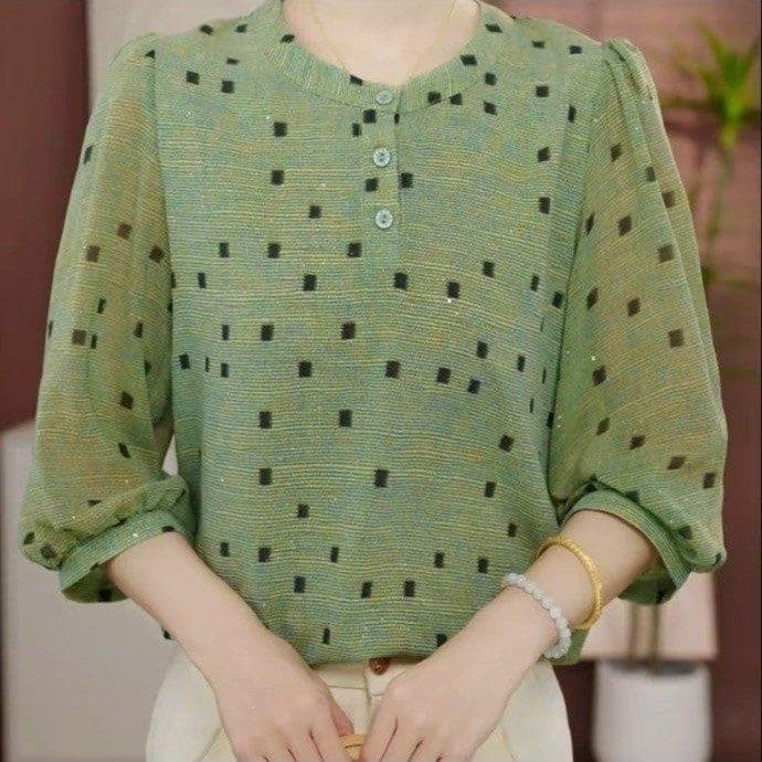 2026 New Age-Reducing Stylish Summer Shirt, Versatile and Elegant, with Seven-Quarter Sleeves, Polka Dot Top, Fashionable