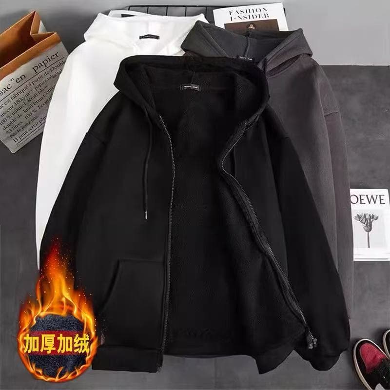Fleece-Lined Thick Loose Hooded Sweatshirt Men's Autumn Winter Construction Site Work Clothes Warm Jacket