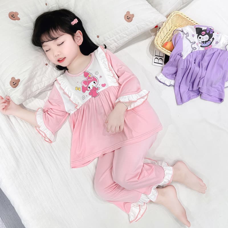 Girls Summer Sleepwear Set Thin Modal Short Sleeve Home Clothes Cartoon Princess Air Conditioner Suit Children's Home Comfortable Clothing