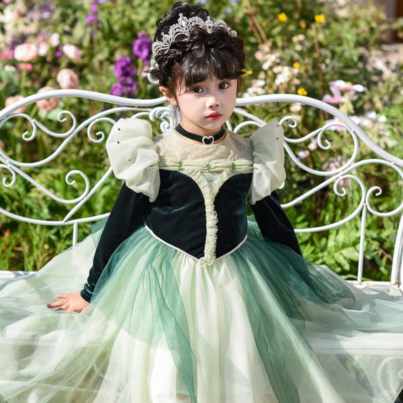 Girls Spring Autumn Anna Aisha Snow Princess Dress Christmas Dress Children's Poncho Piano Performance Dress