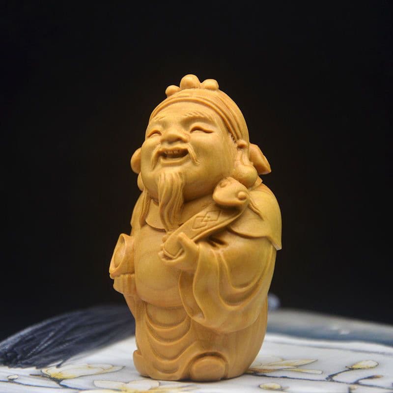 Taihang Cliff Cypress God of Wealth Handheld Ornament - Wealth Arrives, Fortune Comes - Small-Leaf Rosewood Solid Wood Carved God of Wealth Desktop Decoration