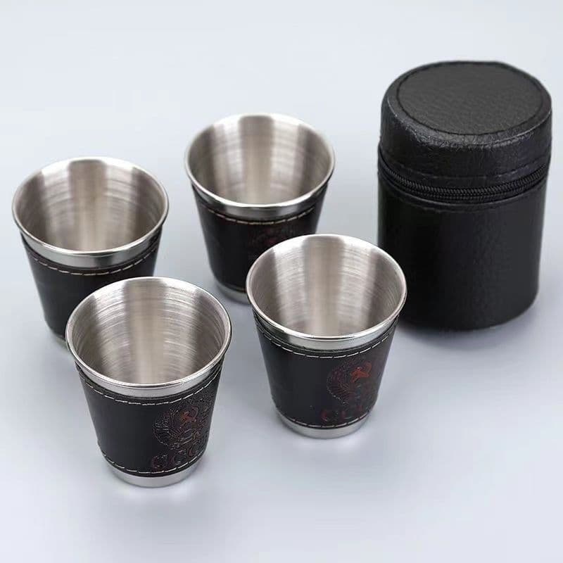 Outdoor Camping Stainless Steel Wine Glass Set (4 Pieces) Portable Small Wine Glass Set, Spirit Glasses, Fishing Outdoor Camping Cups